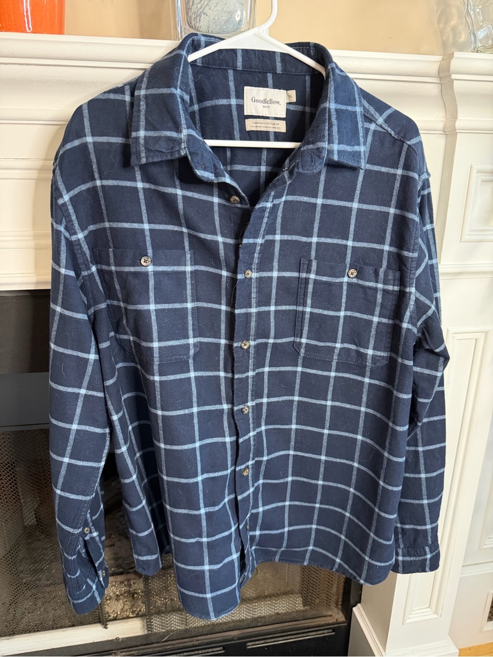 Goodfellow Navy Blue Windowpane Plaid Heavy Cotton Flannel Shirt Men’s XL